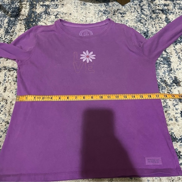 Life is Good Relaxed Fit Purple “Love” Floral Long Sleeve Top Size Small - Picture 7 of 8